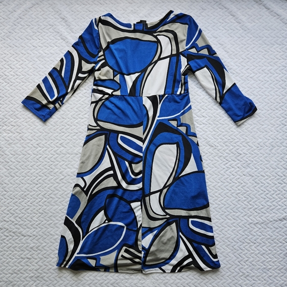 Bisou Bisou Blue Geometric Print Stretchy Dress Size 10 - Picture 10 of 10